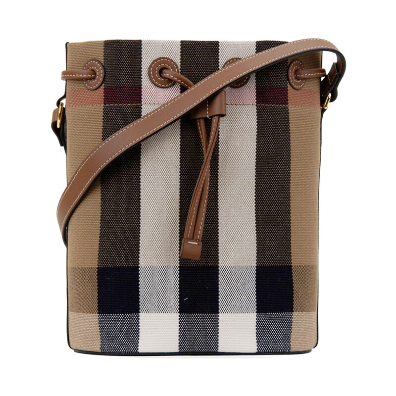 25FW 체크 캔버스 스몰 버킷백 토프브라운 8084045 - Burberry