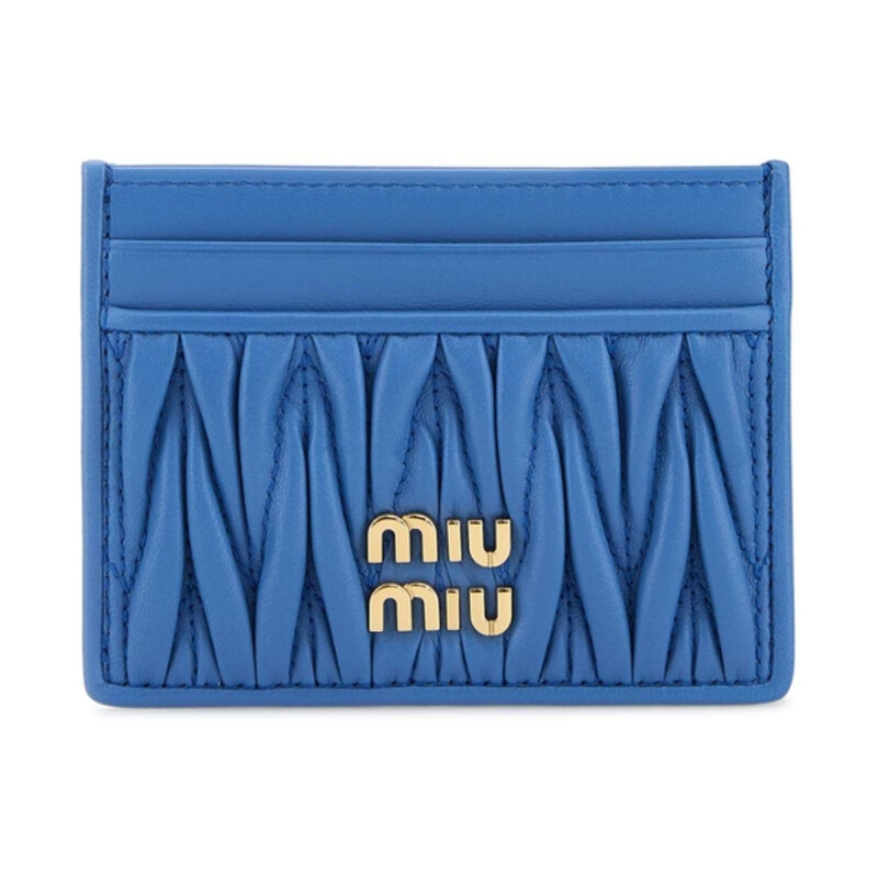 미우미우 로고 마틀라세 레더 카드홀더 블루 카드 지갑 5MC076 AFPP F0V98 - Miu Miu