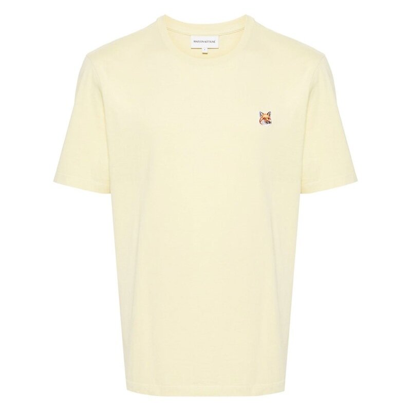 메종키츠네 폭스 헤드 패치 레귤러 티셔츠 초크 옐로우 LM00104KJ0008 P712 - Maison Kitsune