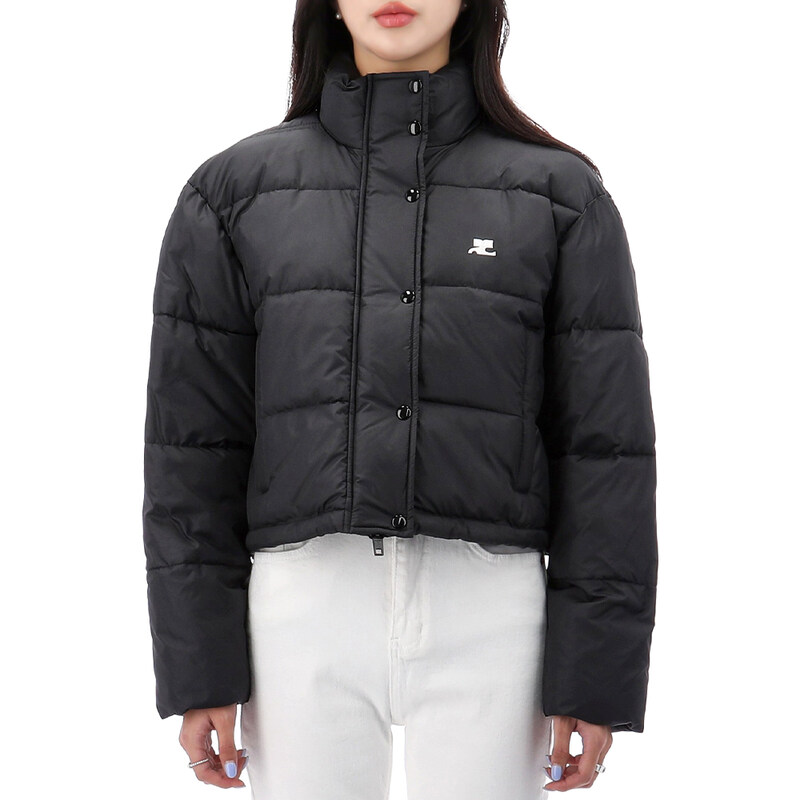 국내배송 꾸레쥬 로고 자수 크롭 패딩 323CMA106PL0112 BLACK - Courreges