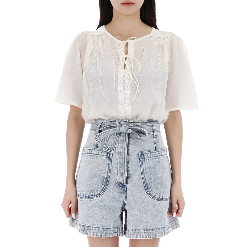 국내배송 루이스미샤 44사이즈 럭키찬스 MARINE 마린 반팔 블라우스 WRIS23B0243 OFFWHITE - Louise Misha