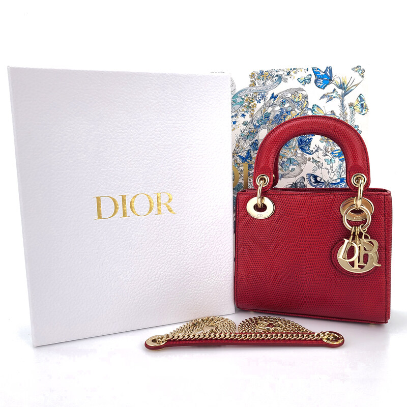 크리스찬 디올 레이디백 미니 리자드 레드 - Christian Dior