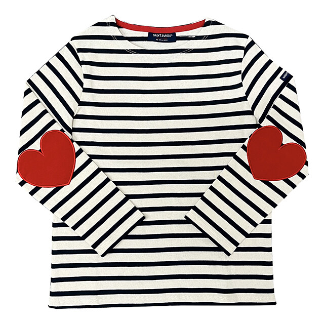 논현 더팩토리 25FW 세인트 제임스 키즈 VAUJANY E 레드 하트 패치 긴팔티 (9174 ECRU MARINE TULIPE) - Saint James