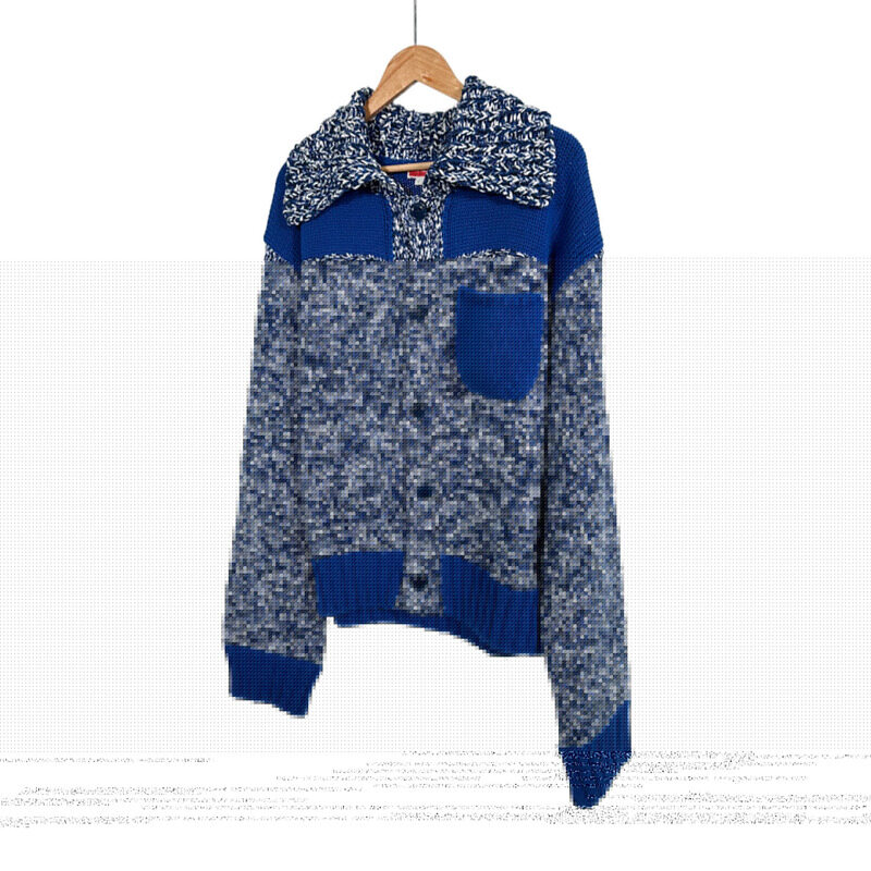 [중고명품비아르] [L] 겐조 남성 피셔맨 자수 백로고 니트 가디건 블루 - Kenzo
