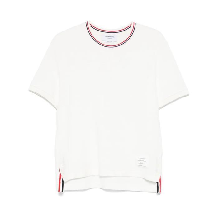 [국내발송] 톰브라운 코튼 와플 리브 커프 티 아이보리 MJS287A J0216 113 - Thom Browne