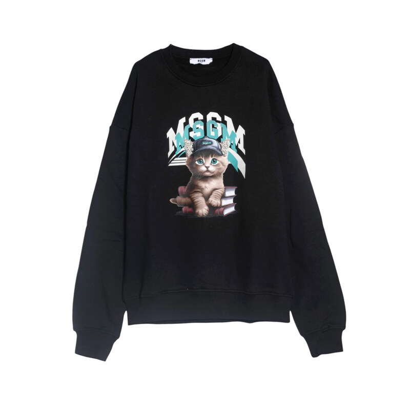 25FW 키즈 캣 로고 맨투맨 블랙 F5MSJGSW125 110 - MSGM