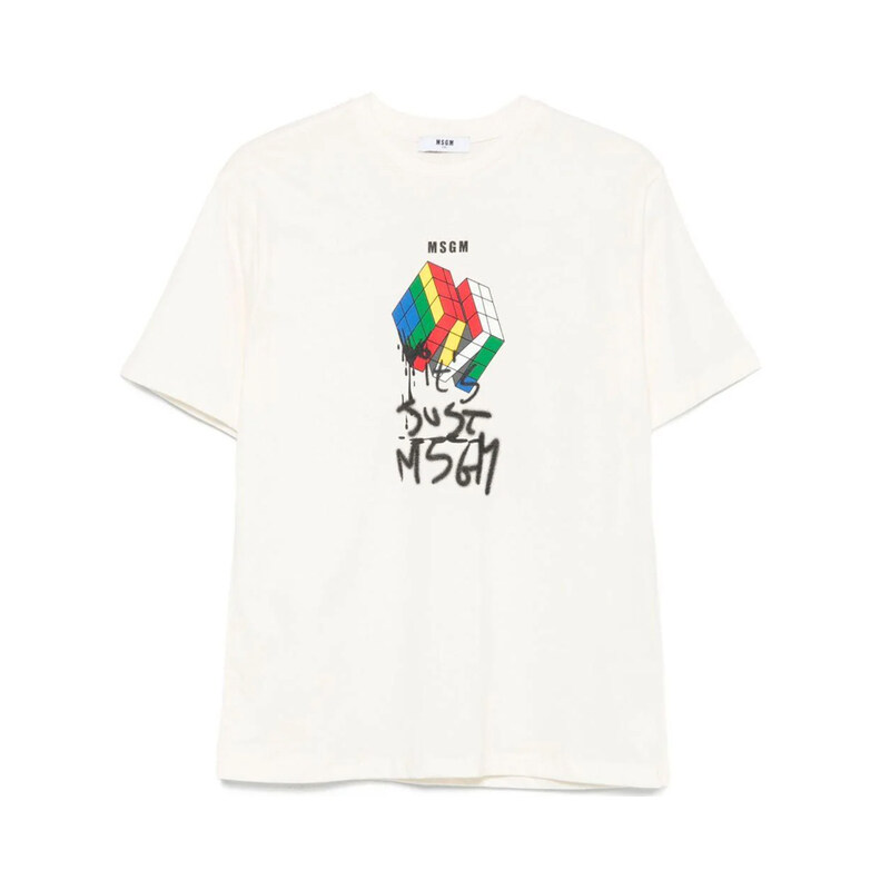 25FW 키즈 여성 큐브 로고 티셔츠 아이보리 F5MSJBTH302 013 - MSGM