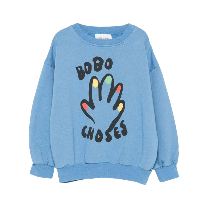 25FW 키즈 하이파이브 프린트 스웻셔츠 블루 B225AC035 421 - Bobo Choses