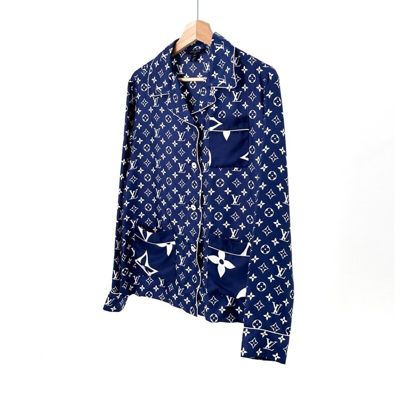 [중고명품비아르] [38] 루이비통 여성 실크 에스칼 파자마 블라우저 셔츠 블루 - Louis Vuitton