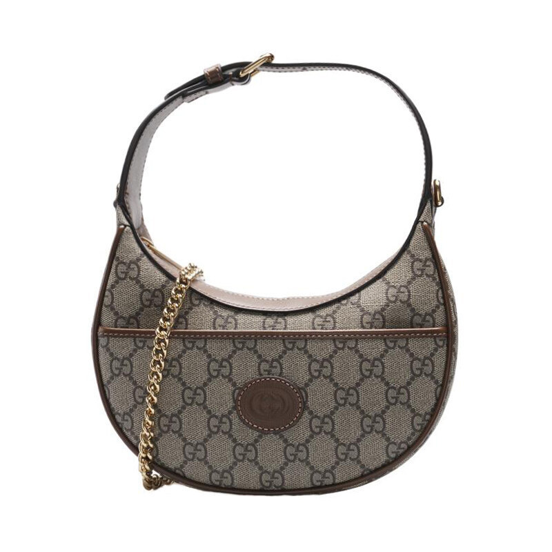 베이지 & 브라운 캔버스 GG 수프림 하프문 미니 여성 숄더백 726843 - Gucci