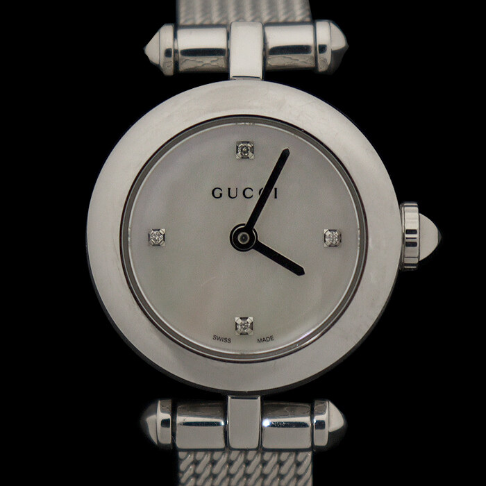 구찌 22MM 스틸 쿼츠 4P 다이아 디아망띠시마 메쉬 메탈 밴드 여성 시계 / YA141512 - Gucci
