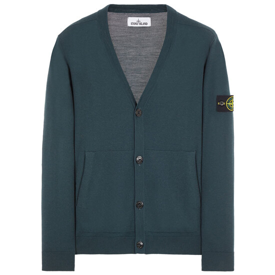 [스톤아일랜드] 22FW 7715511C4 V0057 와펜패치 브이넥 가디건 블루 그린 남성 자켓 / TJ - Stone Island