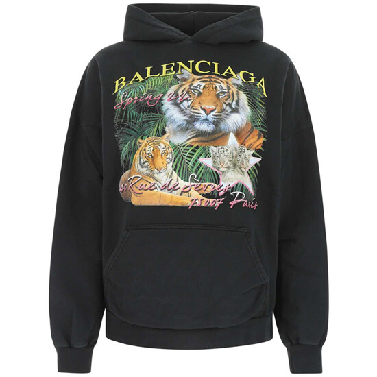 [발렌시아가] 675003 TLVH3 1000 정글 타이거 프린팅 후드티셔츠 블랙 여성 티셔츠 / TJ - Balenciaga