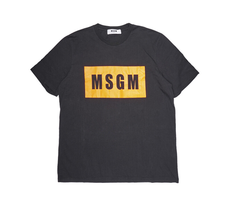 (100) 블랙 & 오렌지 코튼 MSGM 로고 공용 반팔 티셔츠 2640MM67X 195298 - MSGM