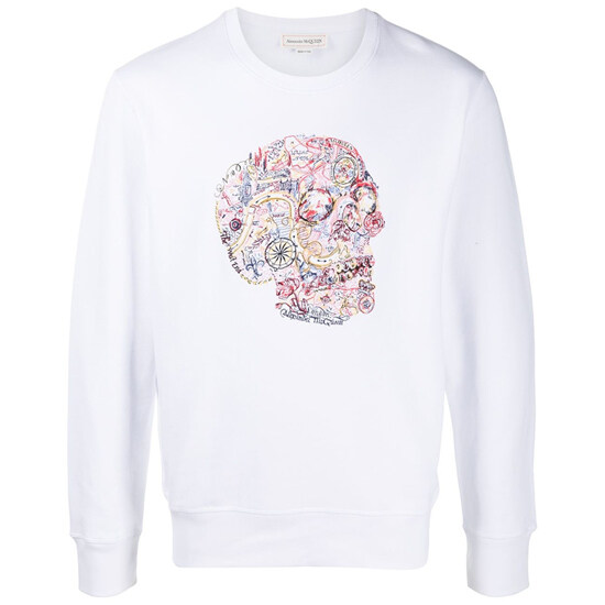 [알렉산더 맥퀸] 650434 QQZ69 0900 모티프스컬 스웨트 맨투맨 화이트 남성 티셔츠 / TR - Alexander McQueen