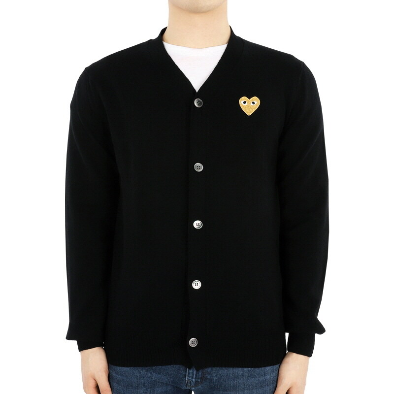 디몬트 24 S/S 꼼데가르송 남성 옐로우 하트 패치 가디건(블랙) P1 N050 BLACK - Comme des Garcons