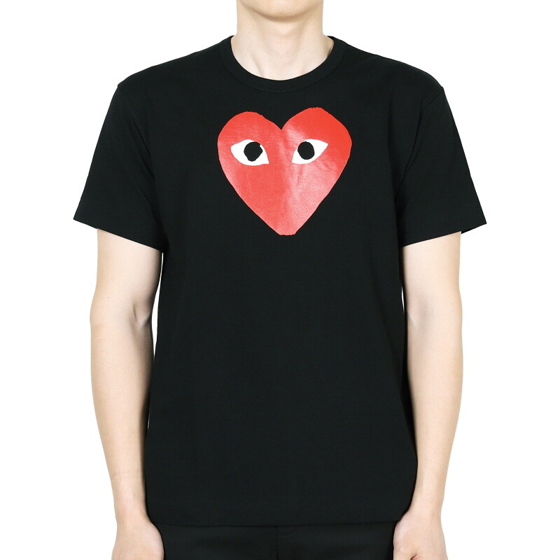 디몬트 꼼데가르송 남성 레드 하트 프린팅 반팔(블랙) AX-T112 1 BLACK - Comme des Garcons