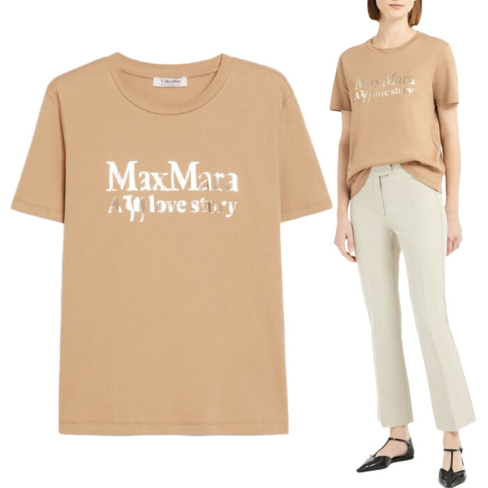 막스마라 QUIETO 003 키에토 메탈릭 로고 프린팅 반팔 티셔츠 - Max Mara