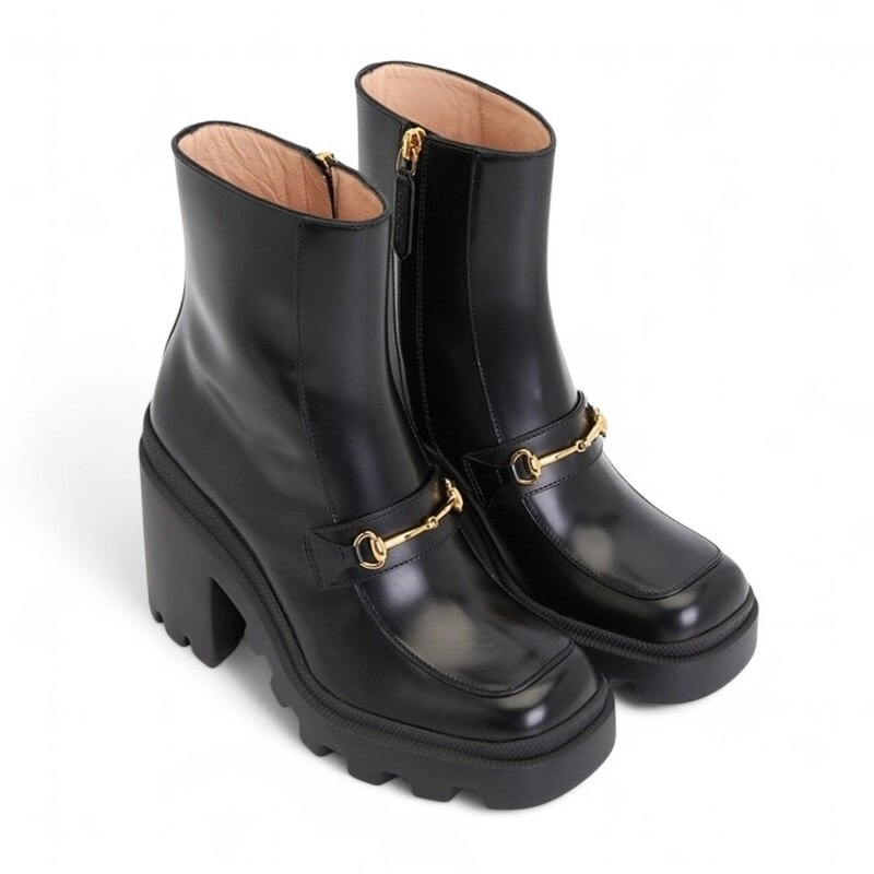 구찌 홀스빗 여성 부츠 미드힐 블랙 750589 AACAT 1000 - Gucci