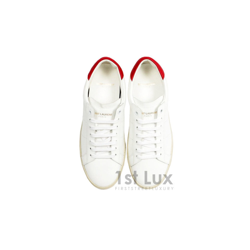 생로랑 클래식코트 화이트 레드탭 스니커즈 421570 0MP30 9068 남성 가죽 단화 - Saint Laurent