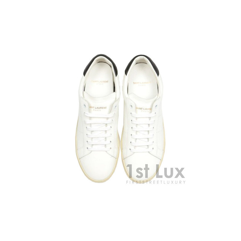 생로랑 클래식코트 화이트 블랙탭 스니커즈 421570 OMP30 9061 남성 가죽 단화 - Saint Laurent