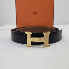 에르메스 H 벨트 버클 & 리버시블 레더 스트랩 32mm & 플래티넘 브러쉬드 골드 하드웨어 누아 골드 H073967CAAA 썸네일 2