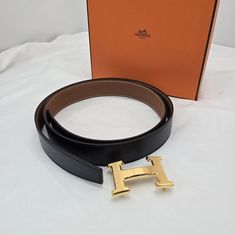 에르메스 H 벨트 버클 & 리버시블 레더 스트랩 32mm & 플래티넘 브러쉬드 골드 하드웨어 누아 골드 H073967CAAA 썸네일 4