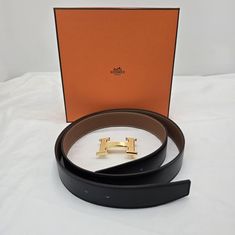 에르메스 H 벨트 버클 & 리버시블 레더 스트랩 32mm & 플래티넘 브러쉬드 골드 하드웨어 누아 골드 H073967CAAA 썸네일 6