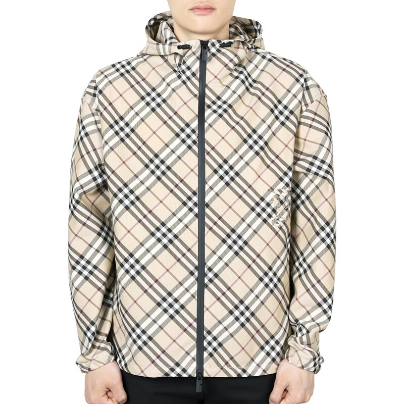디몬트 버버리 남성 체크 트윌 자수 로고 후드 자켓(베이지) 8101493 - Burberry