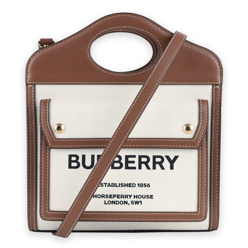 디몬트 버버리 포켓 로고 미니 토트백(브라운/아이보리) 8039361 A1395 - Burberry