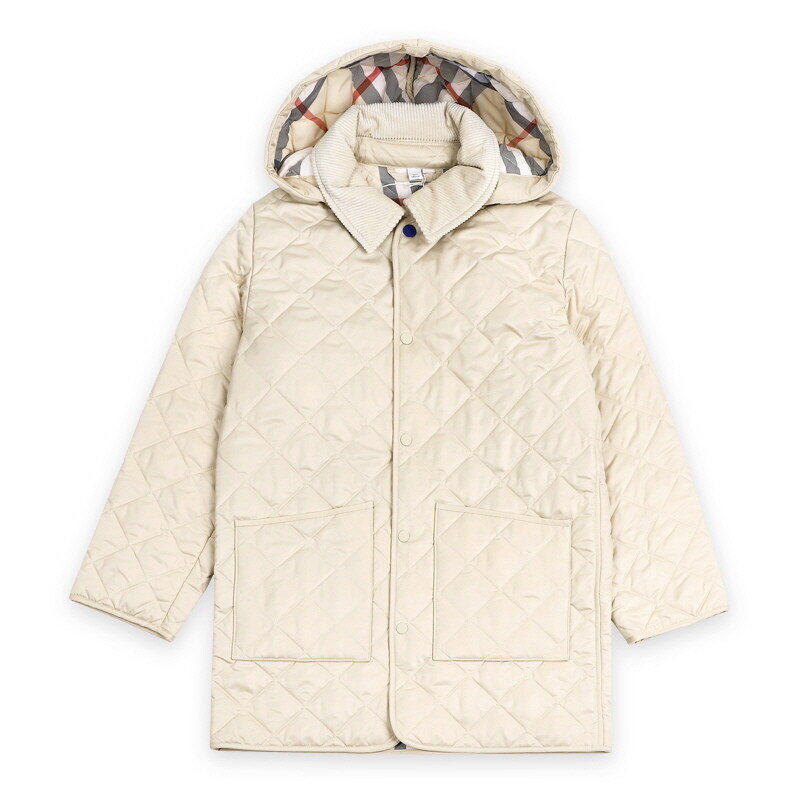 디몬트 버버리 키즈 퀼팅 체크 후드 패딩 코트 자켓(베이지) 8092530 - Burberry