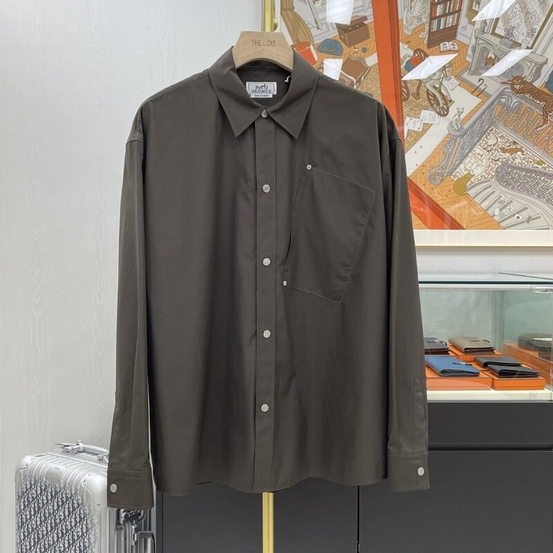 [더럭스] 에르메스 박시 핏 오버 셔츠 브라운 H566180 - Hermes