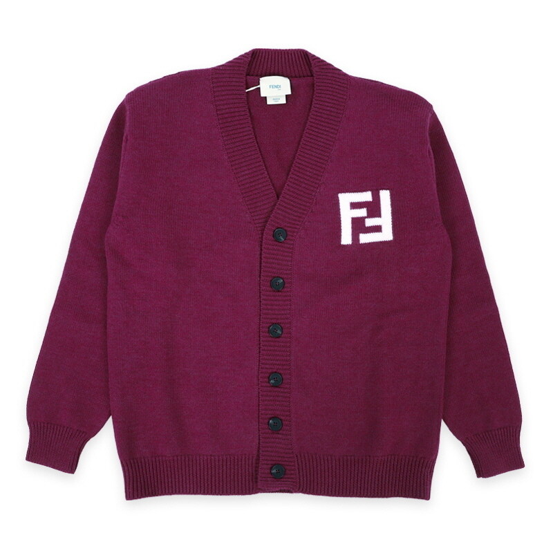 디몬트 24 S/S 펜디 키즈 FF로고 V넥 가디건(버건디) JUG152 AOCH F1MTW - Fendi
