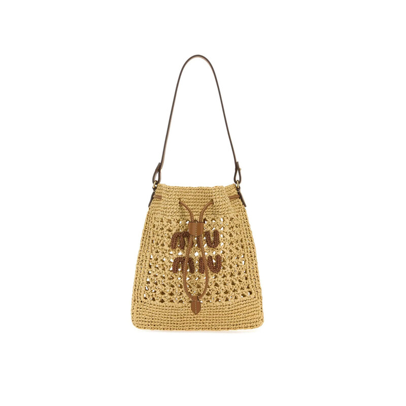 25FW 로고 라피아 미니 우븐 버킷백 네추럴 5ND016 2DO1 F0A5T - Miu Miu