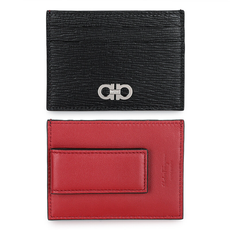 디몬트 23 F/W 페레가모 간치니 투톤 카드지갑(블랙/레드) 66A387 704957 006 - Salvatore Ferragamo