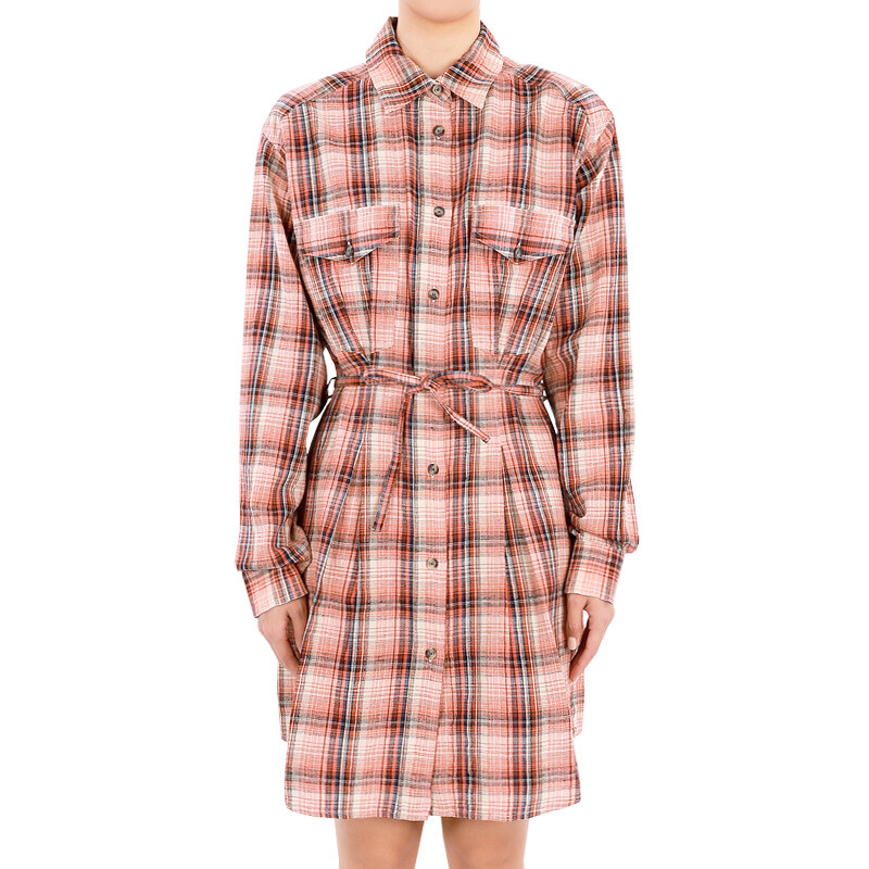 디몬트 23 F/W 이자벨마랑 여성 린넨블렌드 체크 셔츠 미니 원피스(오렌지) RO0198FA A3I07E 11OR - Isabel Marant