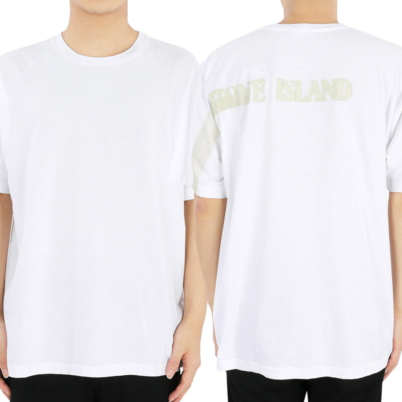 디몬트 24 S/S 스톤 남성 백 레터링 로고 프린팅 반팔(화이트) 80152RC86 V0001 - Stone Island