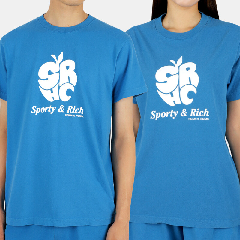 디몬트 22 F/W 스포티앤리치 공용 애플 로고 반팔(오션/화이트) APPLE T SHIRT - Sporty & Rich