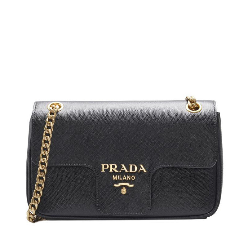 블랙 사피아노 파티나 플랩 체인 숄더백 - Prada
