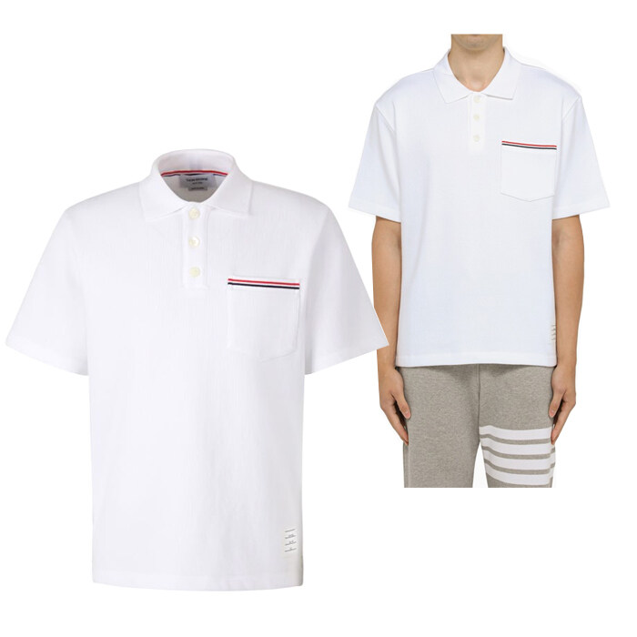 톰브라운 포켓 카라 티셔츠/MJP171A J0029 100 - Thom Browne