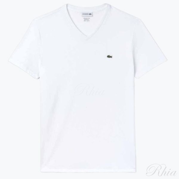 라코스테 26SS 브이넥 피마 코튼 저지 티셔츠 TH6710 001 맨즈 - Lacoste