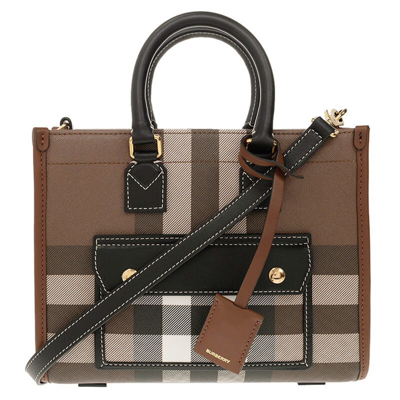 버버리 25FW 미니 체크 프레야 토트백 다크버치브라운 8069661 - Burberry