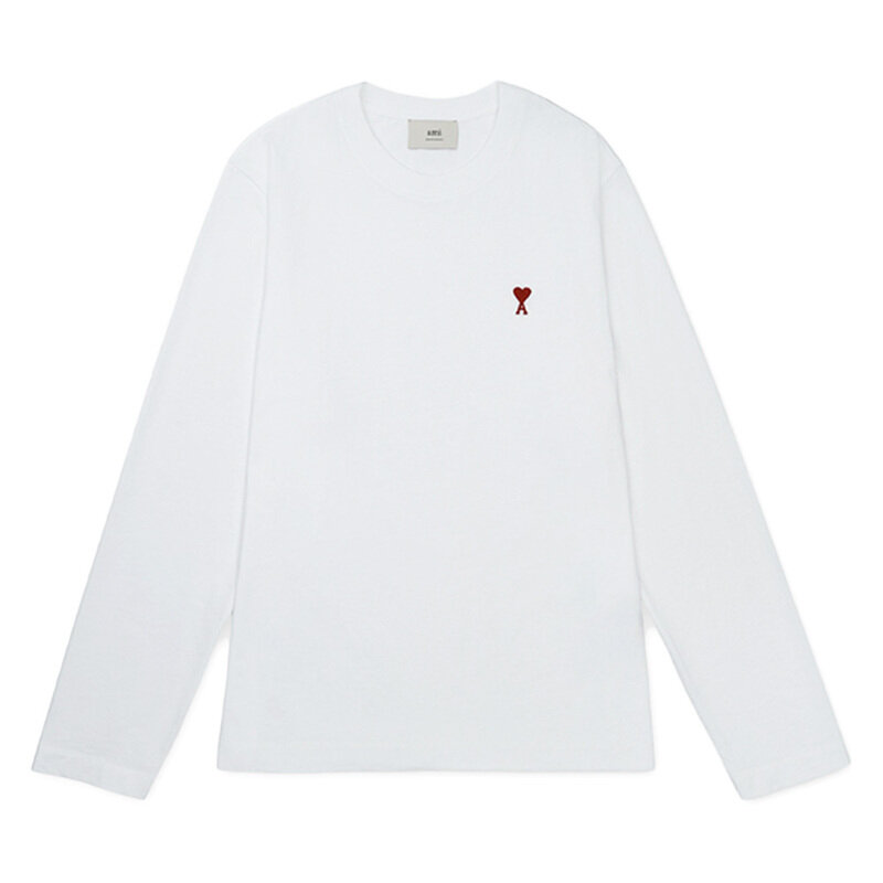 아미 25FW 남성 스몰 하트 로고 롱슬리브 화이트 BFUTS235 724 100 - Ami