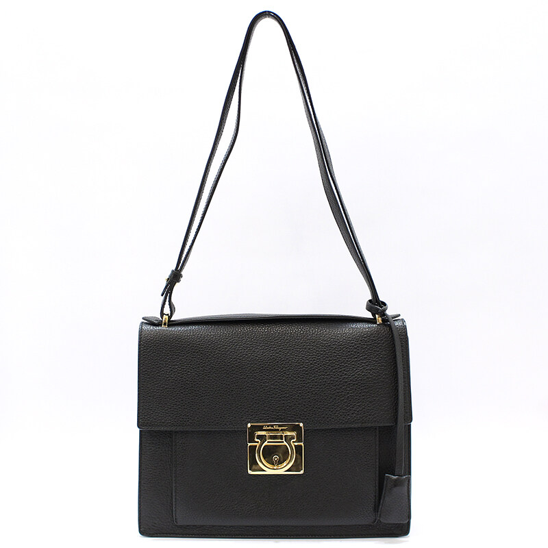 페라가모 21 O014 블랙 레더 금장 간치니 마리솔 탑핸들 숄더백 - Salvatore Ferragamo