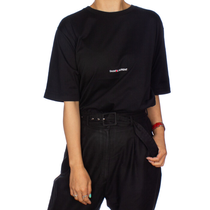 생로랑 로고 반팔 티셔츠 여성 460876 YB2DQ 1000 - Saint Laurent