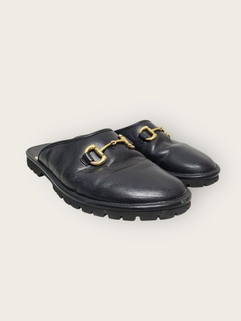 [중고명품/루이스잇] 8.5 / 구찌 블랙 GG홀스빗 레더 슬리퍼 - Gucci