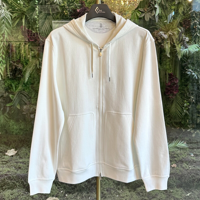브루넬로 쿠치넬리 남성 집업후드 코튼 화이트 MW8639069G C7220 - Brunello Cucinelli