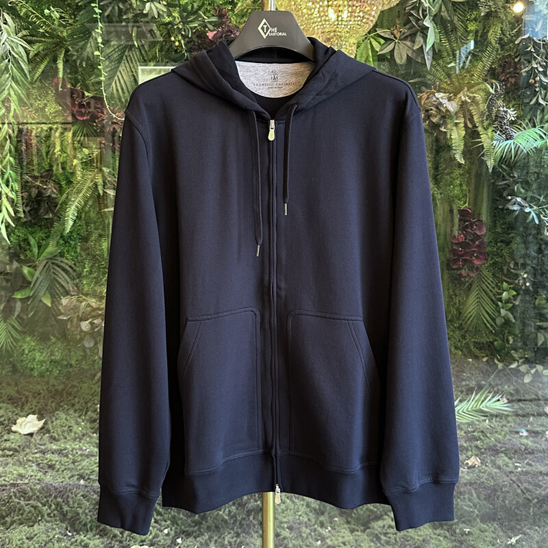 브루넬로 쿠치넬리 남성 집업후드 코튼 네이비 MW8639069G C4425 - Brunello Cucinelli