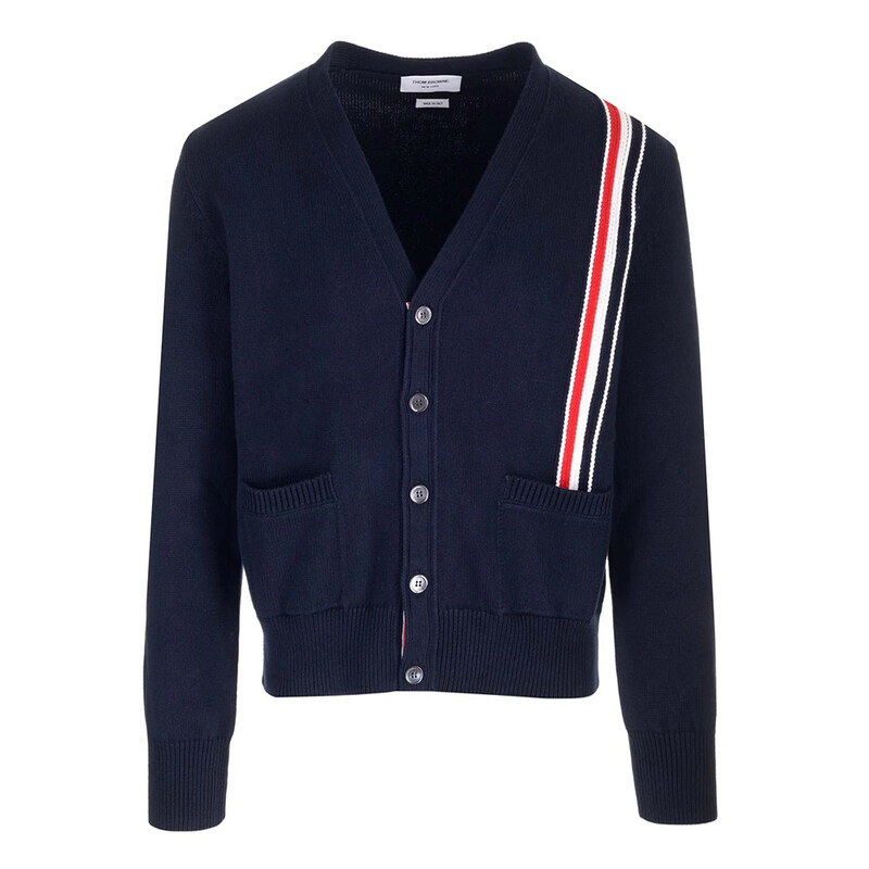 24SS RWB 스트라이프 브이넥가디건 MKC530A Y3017 415 - Thom Browne