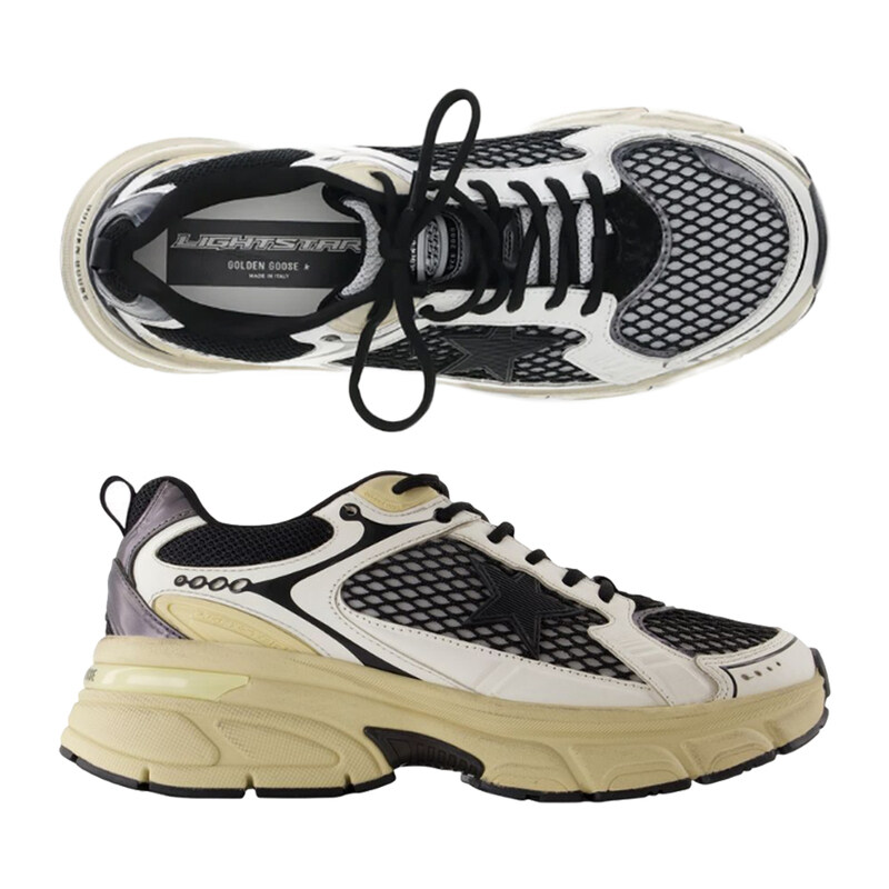 25FW 라이트스타 메쉬 레이스업 스니커즈 화이트/블랙 GMF00724 F007334 10546 - Golden Goose
